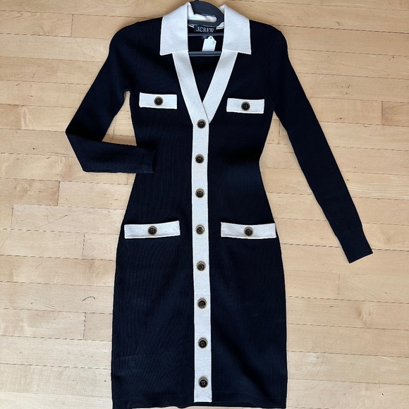 J.Crew Black /white Ribknit dress, XXS, GD1219 - Picture 3 of 5